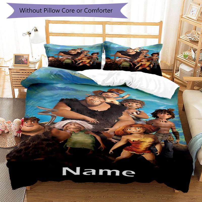 3pcs Custom Name The Croods Bedding Set Duvet Cover Closure Includes 1 Duvet Cover & 2 Pillowcases, Soft and Comfortable for All Seasons.