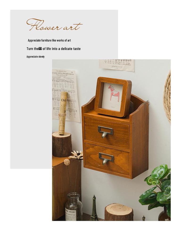 Retro Wooden Multi-Layer Desktop Organizer Box for Jewelry, Tape, and Accessories