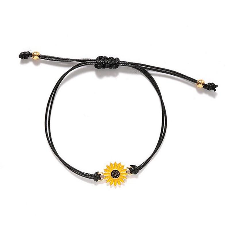 Sunflower Daisy Alloy Friendship Bracelet with Wax Thread Woven Design