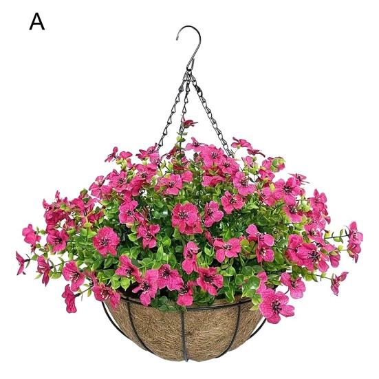 Искусственные висячие цветы с корзиной Искусственные шелковые цветы на кокосовой подкладке Корзина Искусственная висячая фиолетовая петуния для весеннего садового крыльца