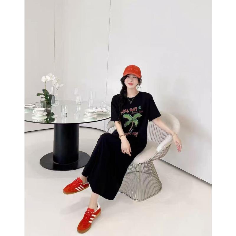 Женское платье-футболка с короткими рукавами и круглым вырезом, большого размера, свободного кроя, длинное, в стиле кэжуал, длиной до колена, для сна