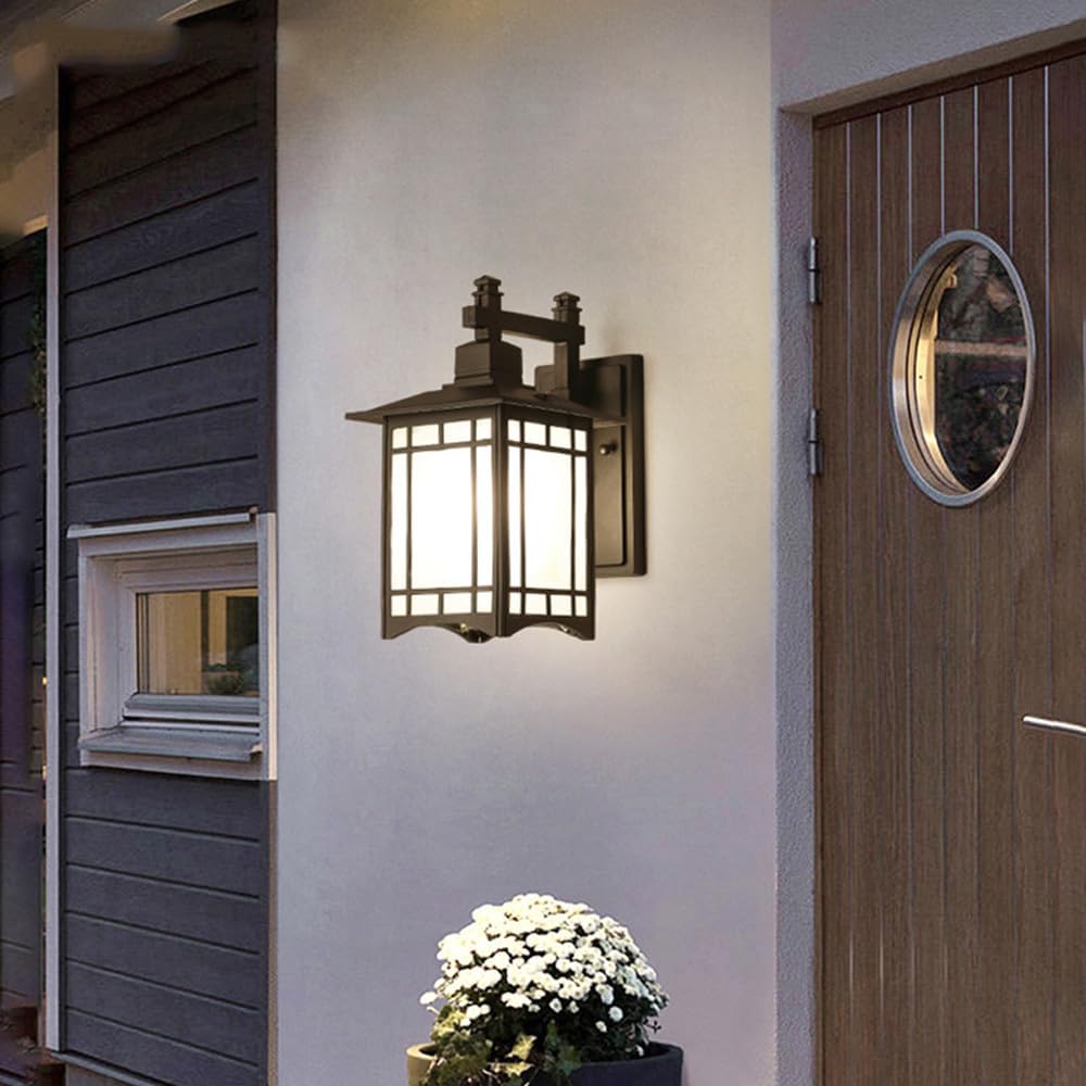 Outdoor Wall Lantern Lights Exterior Waterproof Wall Mount Vintage Bronze Barn Lamp Fixtures With Frosted Glass Rustic Farmhouse Black Outside Wall