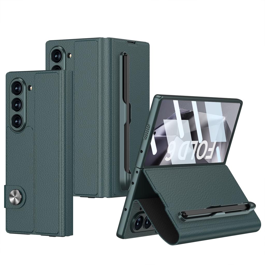Роскошный чехол из искусственной кожи для телефона Samsung Galaxy Z Fold 6 с функцией защиты экрана и сенсорным пером