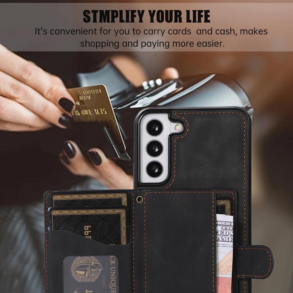 For Samsung Galaxy S21 FE 5G Kickstand Phone Case TPU+PU Leather Shoulder Phone Bag