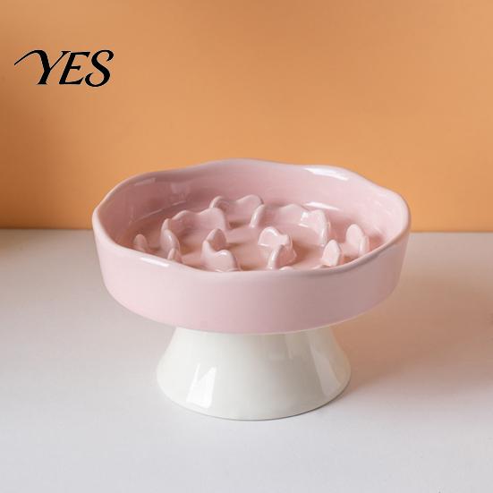 High Base Pet Bowl Raised Slow Feeder Bowl, Ceramic Down Eating Food Vomiting Prevention Anti Dish for Small Medium Dogs & Cats Cat
