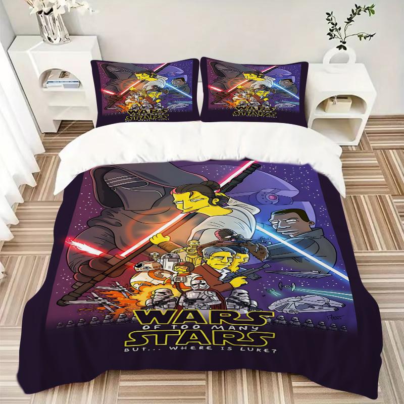 3Pcs Star Wars Simpson Mashup Bedding Set Quilt Cover Pillowcase Home Christmas Xmas Halloween Gift 1 Duvet Cover 2 Pillowcase S921886