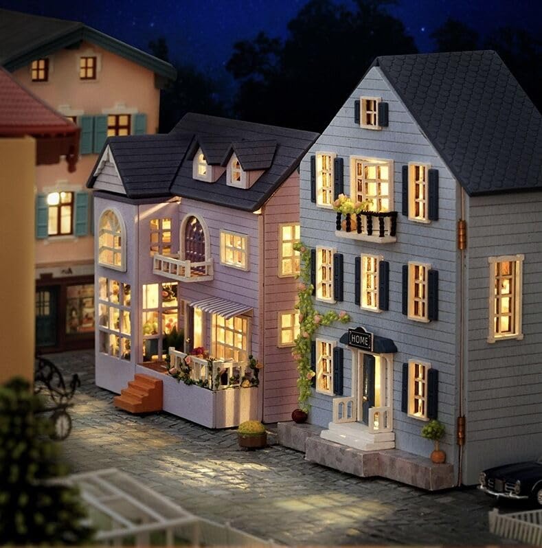 Голубой жираф Сделай сам Деревянный миниатюрный кукольный домик Модель дома Интерьер дома Новоселье Светодиодная подсветка Модель Сделай сам День рождения Домашний декор для семьи и друзей Набор,