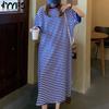 Женская мода Лето Весна Полосатый принт Рукава 1/2 Круглый вырез Свободная талия Повседневные платья