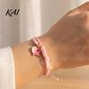 Pink White Cord Jewelry Breast Cancer Awareness Bracelet for Women, Adjustable Woven String with Heart Butterfly Alloy Pendants Ribbon Charm, Handmade