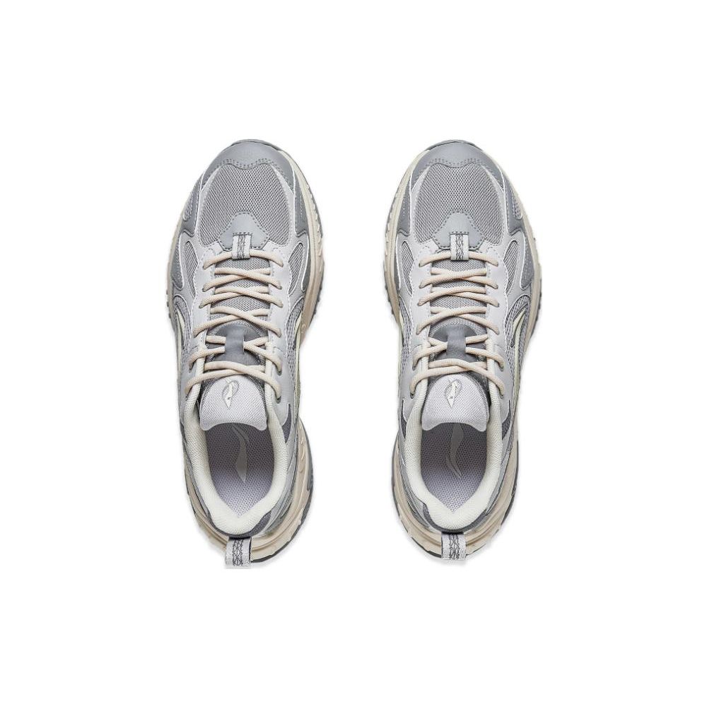 Li-Ning Qixing 2.0 Fabric Thick Sole Height Increasing Shock Absorption Non-Slip Wear-Resistant Low-Top Casual Shoes Men Sneakers Gray White AGCT311-4