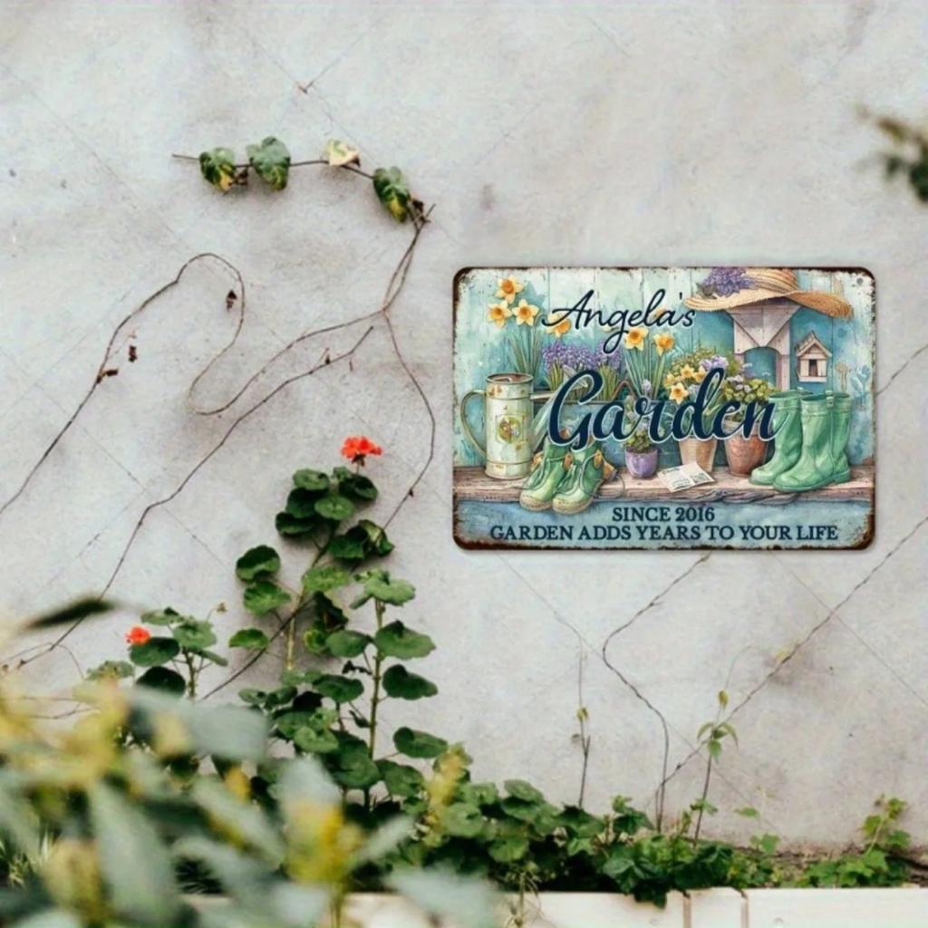 Vintage Metal Sign Angela's Garden Wall Art Home Decor Farmhouse Tin Sign