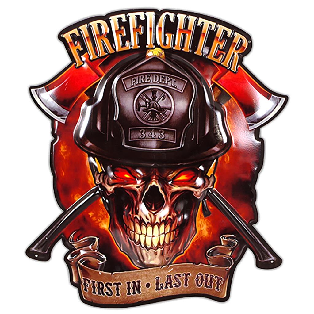 Les Trésors De Lily [A3210] - Retro Metal Sign 'Firefighter' Red Black - 50x43 Cm