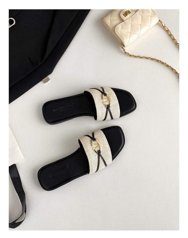 Французский квадратный носок повседневный универсальный слово со шлепанцами женская летняя одежда мода отпуск пляж путешествия шлепанцы на плоской подошве женские