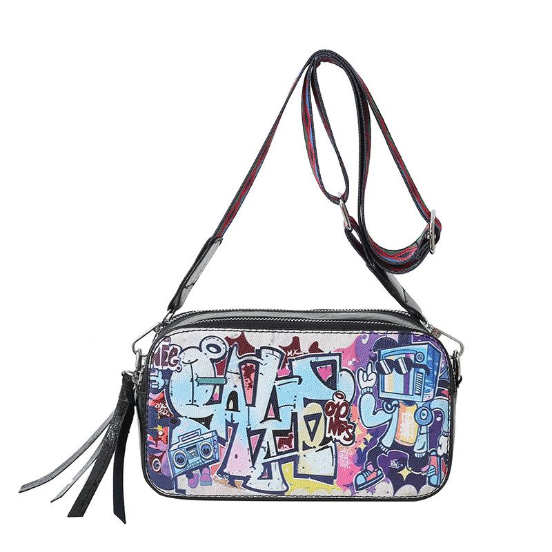 This Year's Popular Bag 2025 New Korean Version of Fashion Graffiti Small Square Bag Ins Internet Celebrity Ladies Messenger Camera Bag