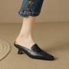 2024 New Summer Real Leather High Heels Half Slippers Women Square Toe Slip On Mules Ladies Fashion Dress Slides Shoes Female
