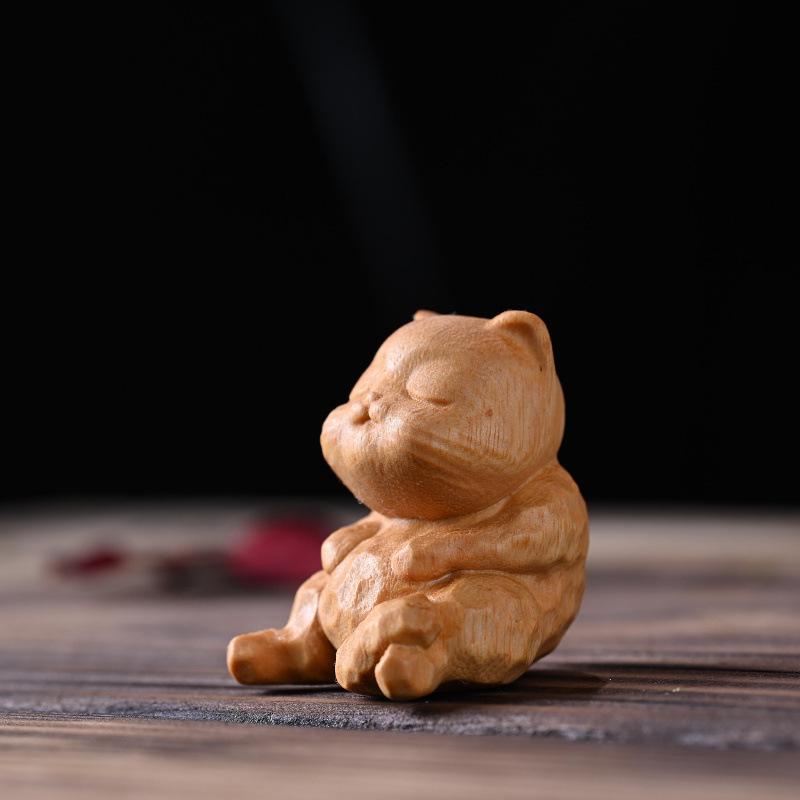 Cypress Dragon Wenwan Fat Buddha Pet Toy & Gourd Wood Carving Home Decor