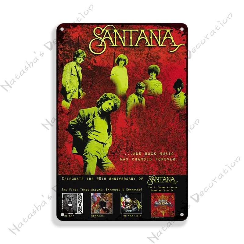Rock Band Santana Decorative Plate Metal Poster Garage Club Metal Tin Sign Metal Plaque Wall Plate Man Cave Club Wall Decor