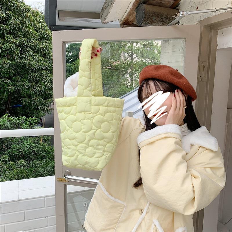 111 конфетный цвет милая стеганая сумка-ведро с цветком для перекуса, для прогулок, для ношения в руке, маленькая сумка, для студентки