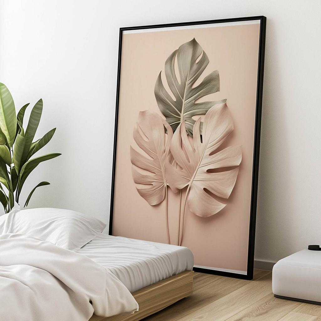 Złota Monstera Złota Monstera, 50X70 Cm, Bez Ramy, Płótno Premium Na Blejtramie