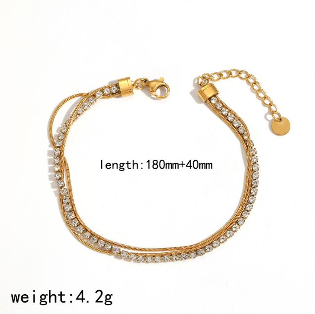 Stainless Steel Bracelet with Three-layer Chain Inlaid with Zircon, Charming and Versatile, High-end Titanium Steel Bracelet