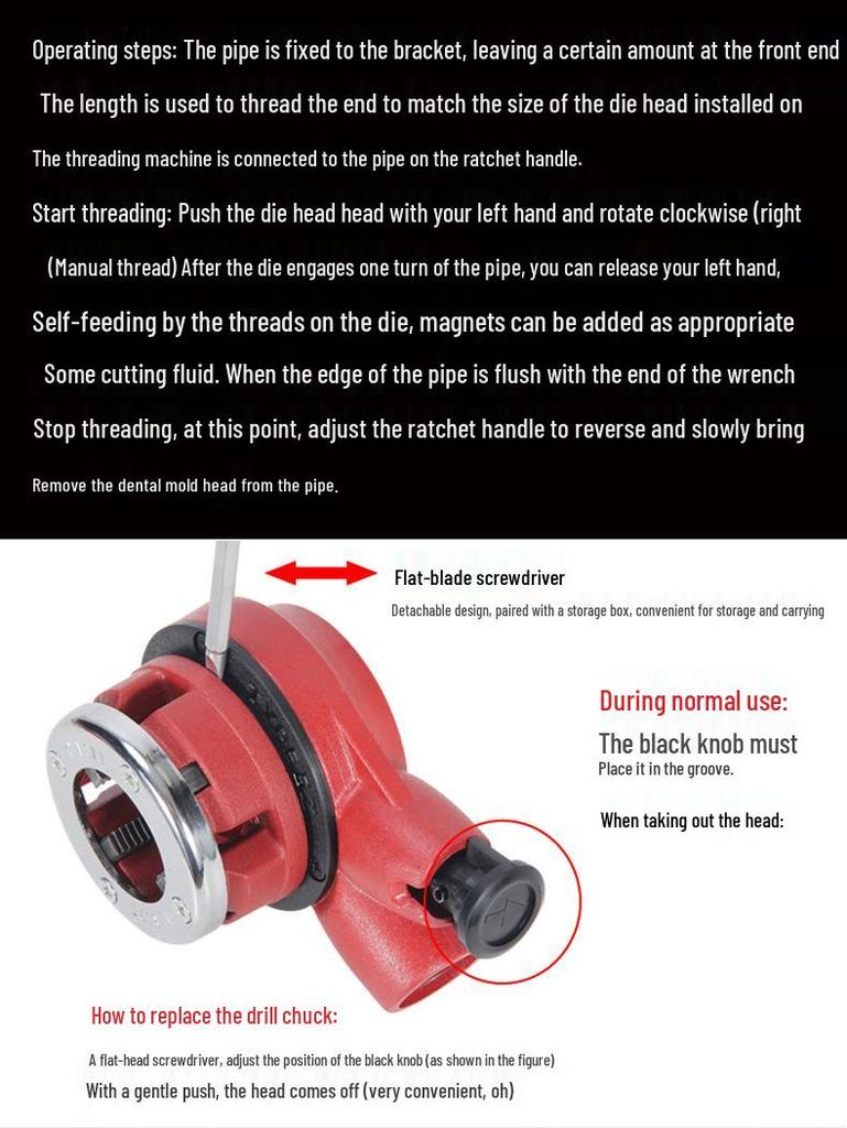 Durable 1/2-4 inch Manual Pipe Threader for Iron, Galvanized, and Water Pipes