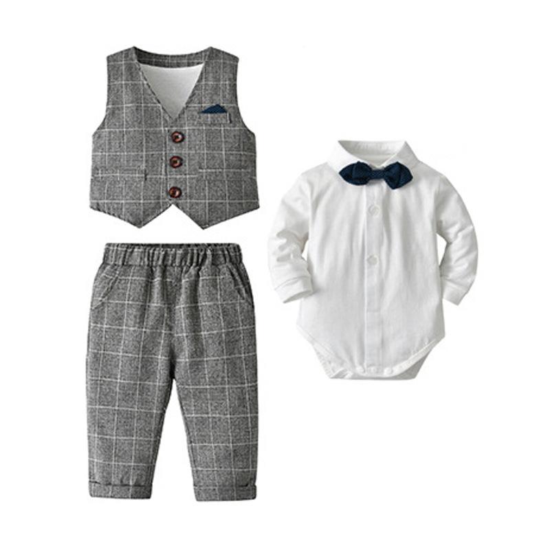 Одежда для джентльменов для маленьких мальчиков, рубашка для вечеринки по случаю дня рождения, топ с галстуком-бабочкой, жилет, брюки, костюм