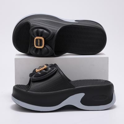 Модные шлепанцы для женщин с улыбкой 6 см, с круглым носком и бантом, летние, новая мода, толстая подошва, EVA, универсальные, женские туфли на высоком каблуке