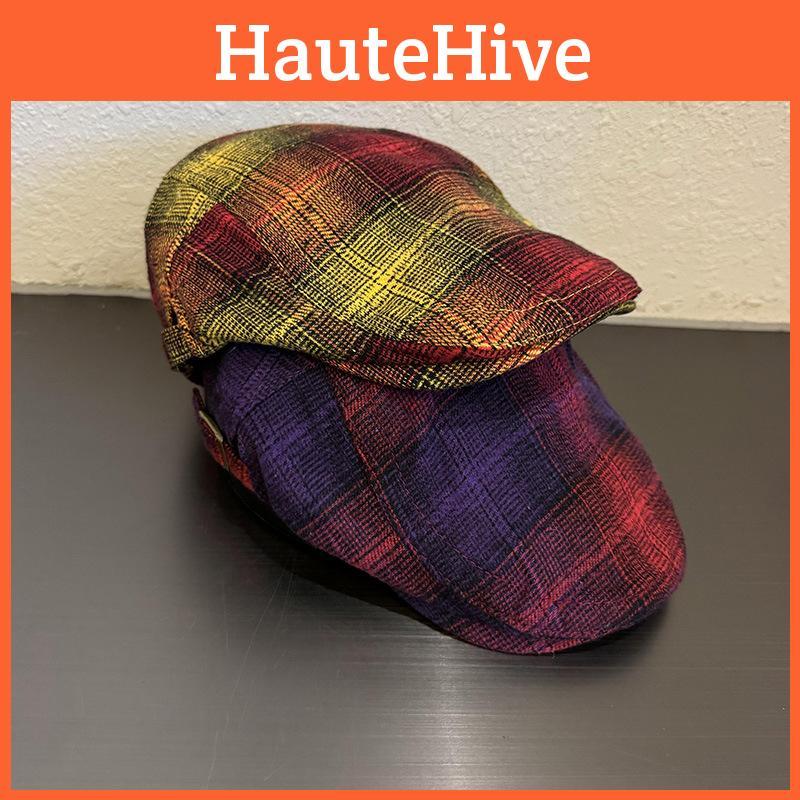 Retro Check Pattern Flat Cap For Casual Fall And Winter Wear