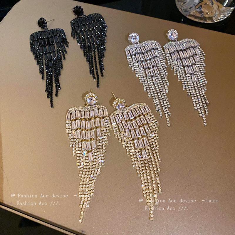 Silver needle zircon love fringed earrings high sense light luxury temperament earrings new dinner dress earrings women