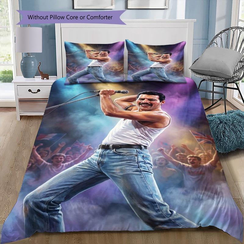 Freddie Mercury Bedding Set, Queen Band Singer Concert Duvet Cover Set, 3Pcs Bed Set with 2 Pillowcases for Fan Bedroom Decor, No Comforter