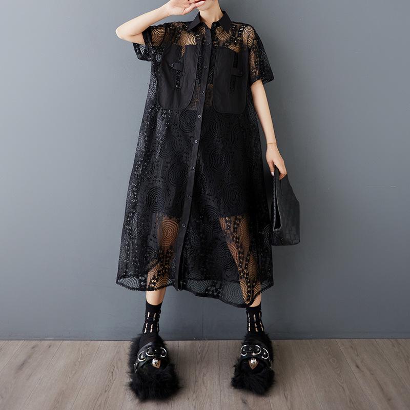 Шикарное летнее платье из прозрачного кружева: Свободный, Повседневный и Модный