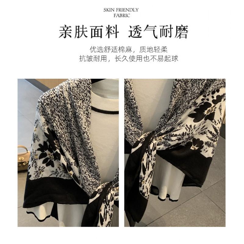Lightweight Cotton Linen Square Scarf Women Fashion Floral Print Travel Shawl Neck Wrap