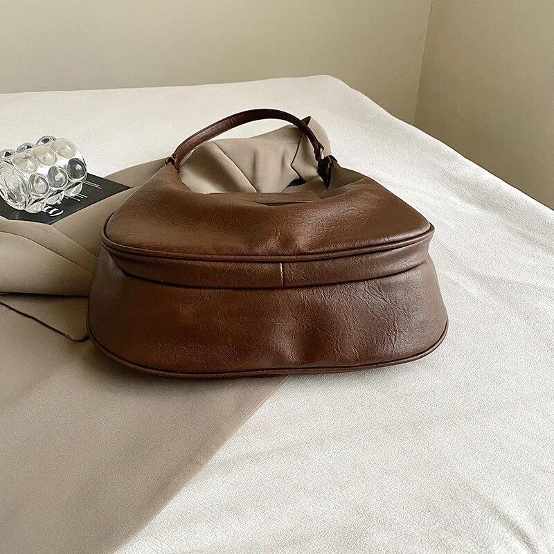 Design Retro PU Leather Shoulder Bags for Women 2024 Winter Fashion Designer Female Hobo Bag Handbags and Purses