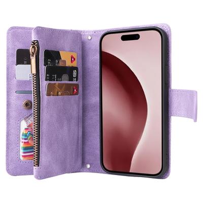 Для iPhone 16 Pro Чехол Кожаный Чехол-книжка Кошелек Чехол для телефона с подставкой Карман на молнии