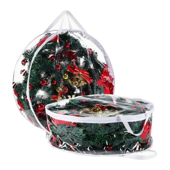 Christmas Wreath Storage Bag with Handle Zipper Closure Large Capacity Transparent Garlands