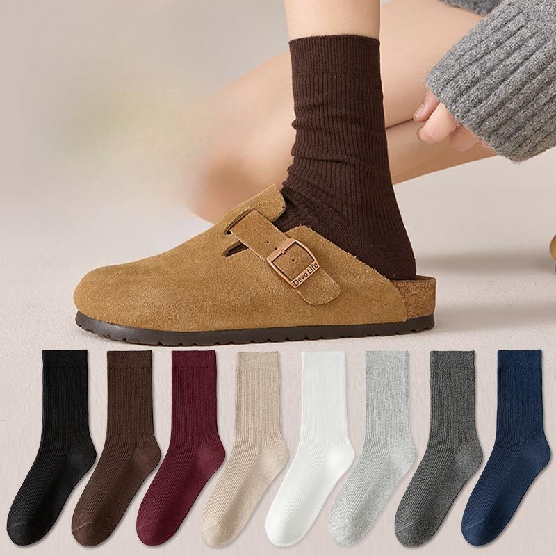 Женские гольфы до середины икры, Влаговпитывающие и дышащие, Однотонные хлопковые носки для осени и зимы, Черно-белые махровые носки, Длинные носки