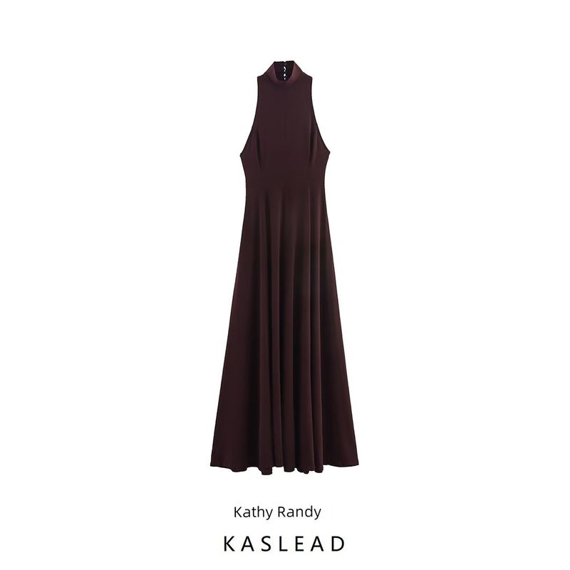 Kaslead New Women Clothes Western Style Fashion Slim Fit Simple Backless Long Dress 5063253