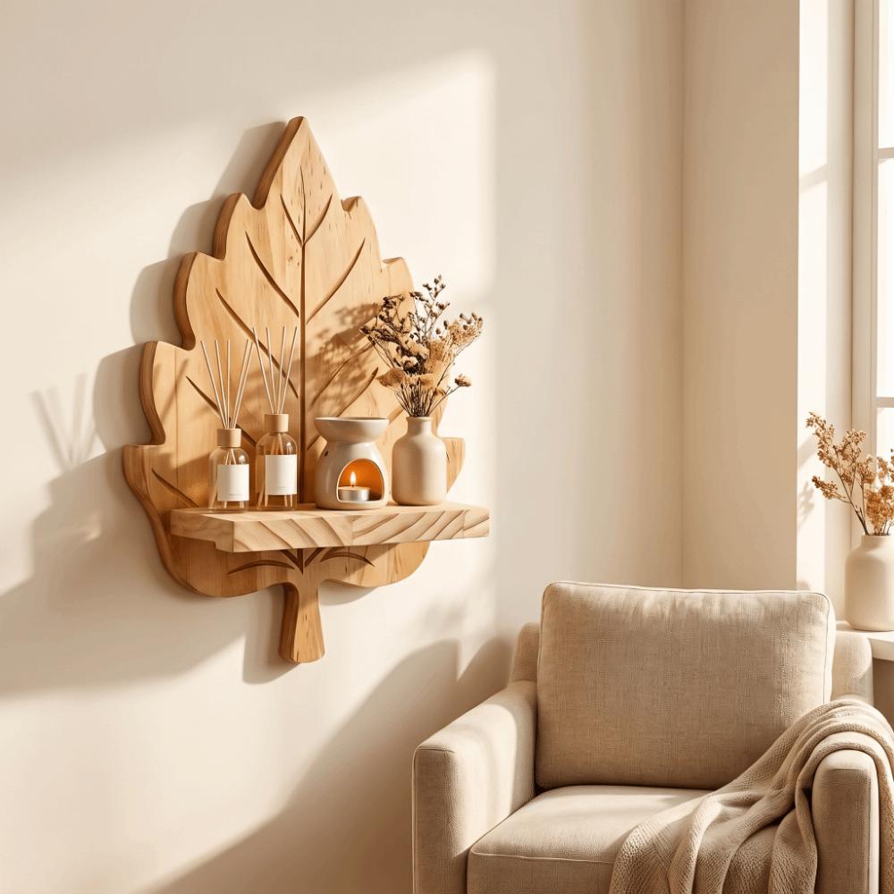Nature Style Maple Leaf Wall Shelf Wooden Wall Mounted Leaf Shelf  for Living Room