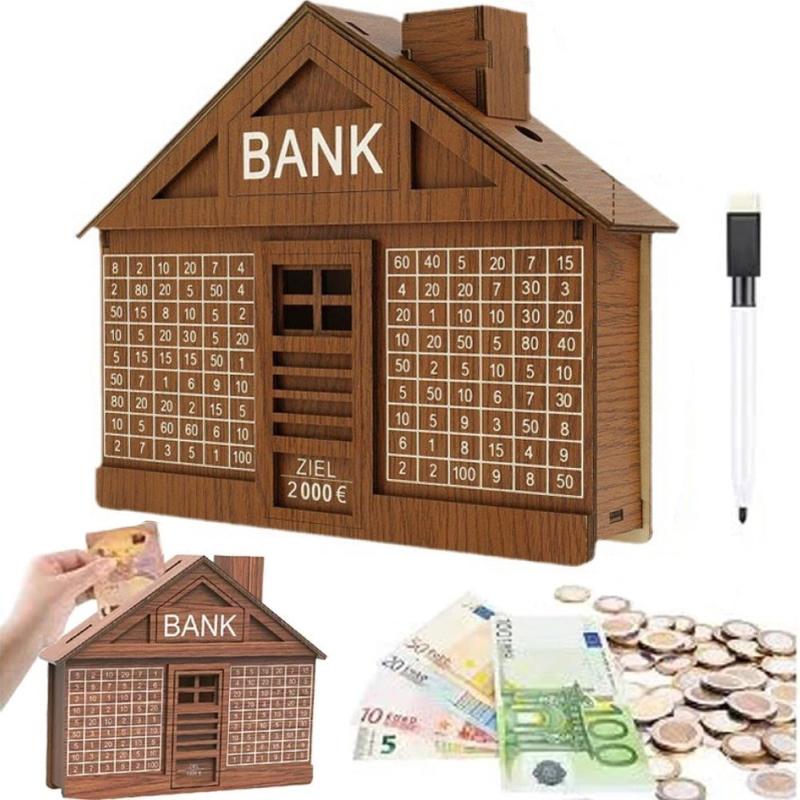 Wooden Money Bank With Counter Money Piggy Bank 10000 Saving Challenge Money Box
