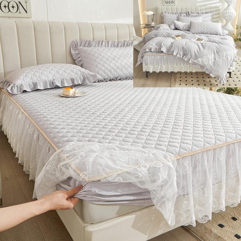 Кружевная юбка для кровати Four Seasons, цельное толстое стеганое покрывало в стиле принцессы, моющееся нескользящее покрывало, постельное белье