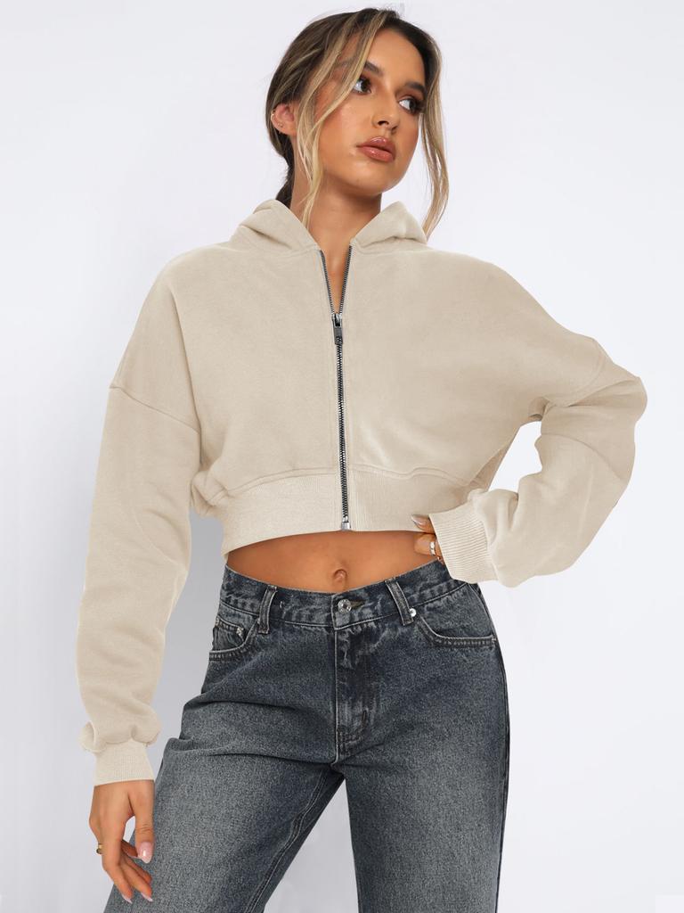 Streetwear Womens Short Sleeve Hoodie With Zipper For Fall Winter Casual Wear