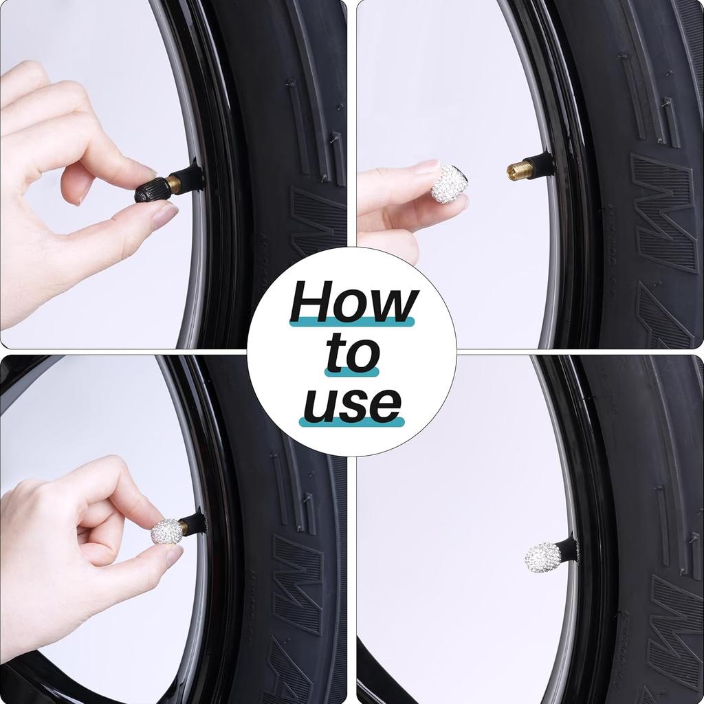 12 Pcs Tire Valve Stem Caps, Crystal Rhinestone Tire Valve Caps, Dustproof Tire Air Cap, Bling Car Tire Caps for SUVs, Bicycles, Trucks and