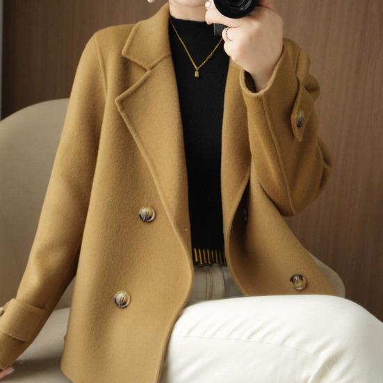 Women Fall Winter Coat Thick Loose Solid Color Double-breasted Buttons Lapel Notch Collar Long Sleeve Cold Resistant Lady Trench Coat