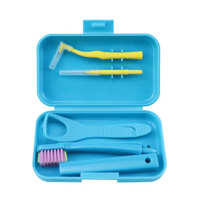 Portable Dental Cleaning Care Kit -Travel Oral Care with Detachable Toothbrush Interdental Brush Tongue Scraper And Storage Case
