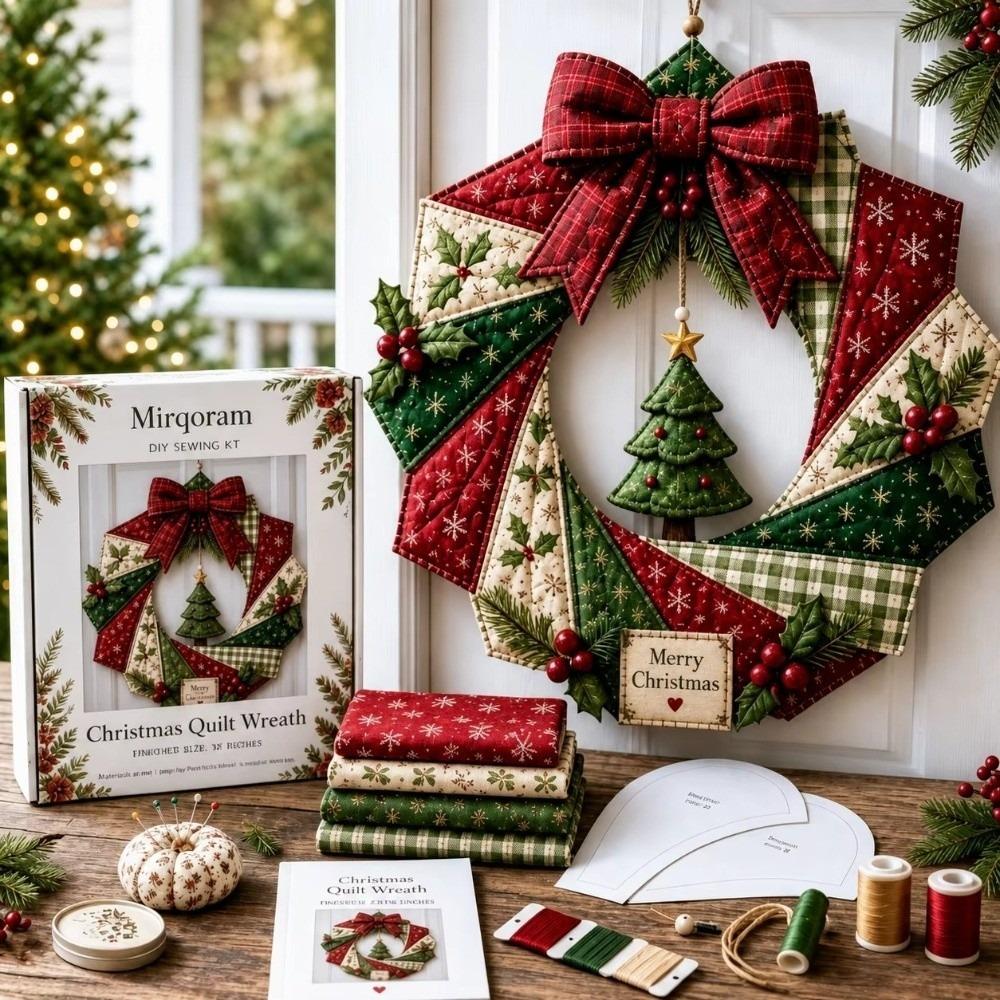 Pre-Cut Fabric Strips Fabric Poke Wreath DIY Kit Christmas Wreath Making Set Beginner-Friendly