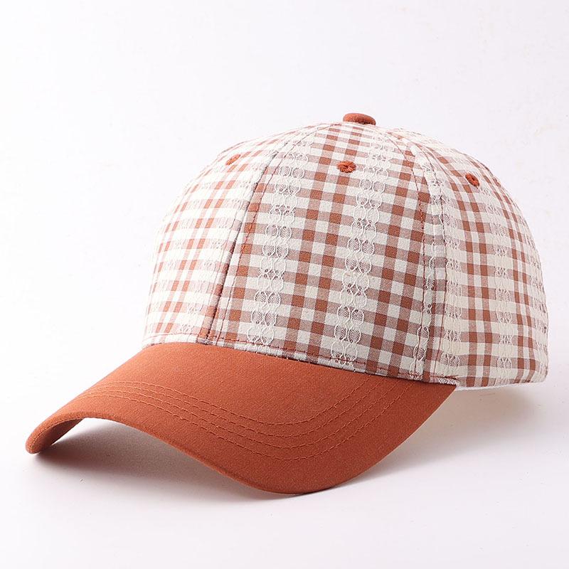 New spring and autumn plaid color matching baseball cap lace contrasting color soft top breathable sunshade curved brim cap