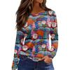 Women's Fashion Hem Slit Casual Christmas Printed Round Neck Long Sleeve Top