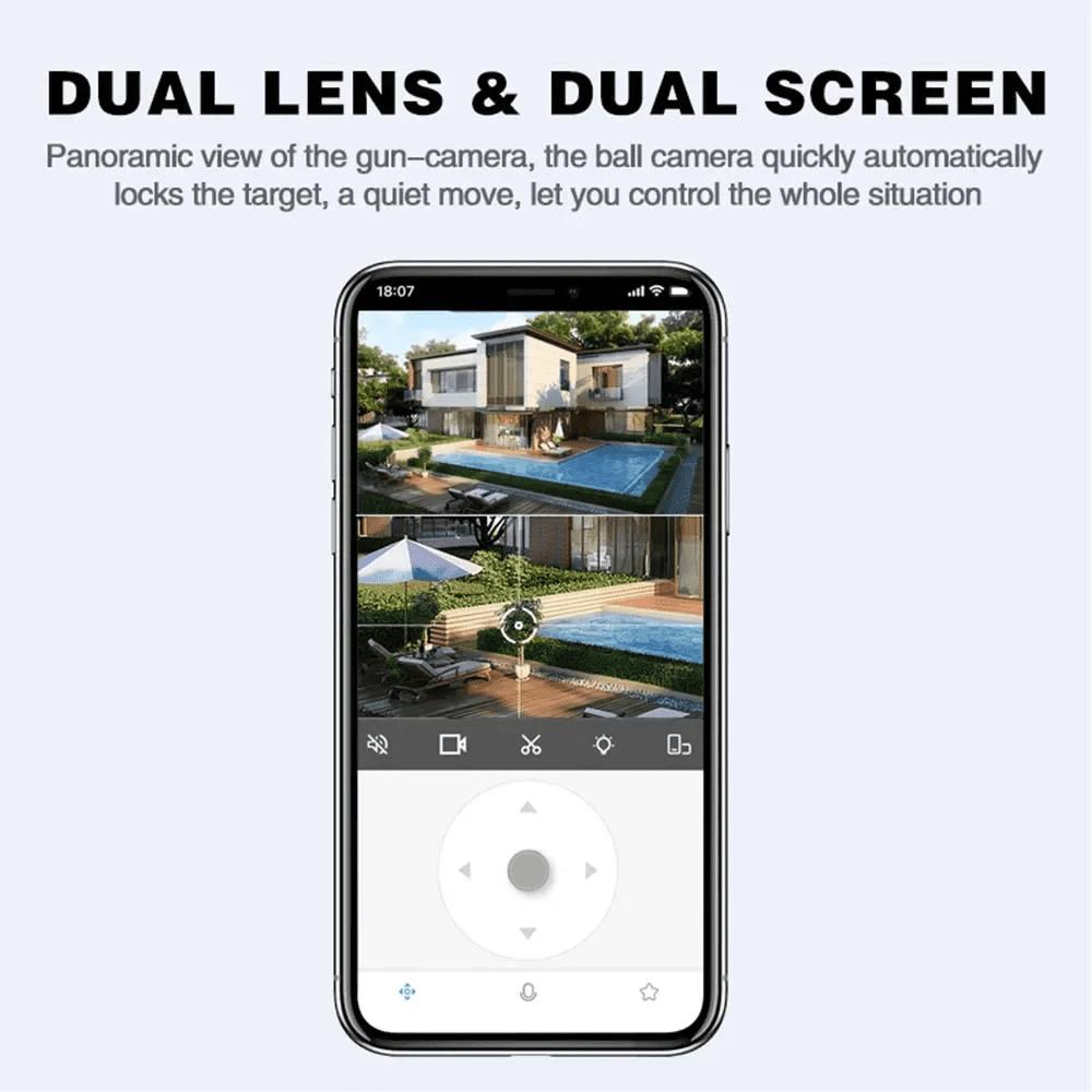 2025 Новая камера WIFI PTZ 4K 8MP с двумя экранами, бинокулярная камера с искусственным интеллектом, автоматическое отслеживание, безопасность видеонаблюдения, интеллектуальное ночное видение, мониторинг на открытом воздухе