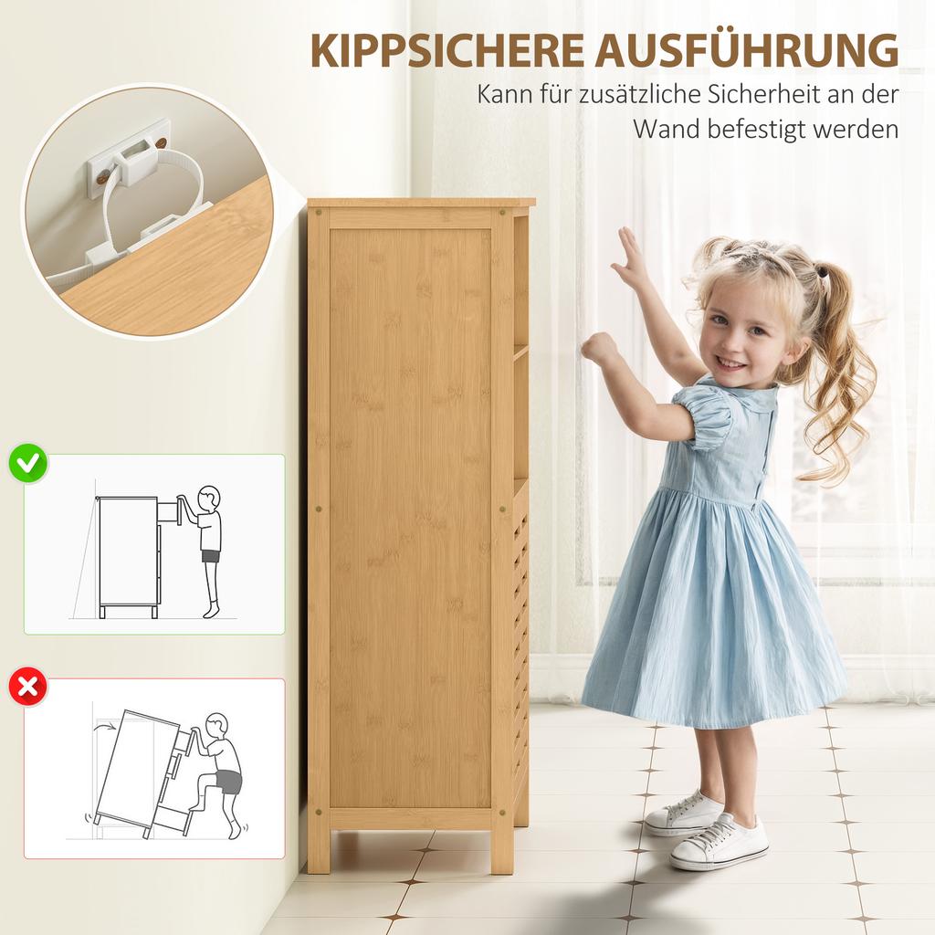 Bathroom Cabinet Made Of Bamboo With Louvered Doors 2 Shelves 1 Cupboard 50 Cm X 29 Cm X 92 Cm Natural