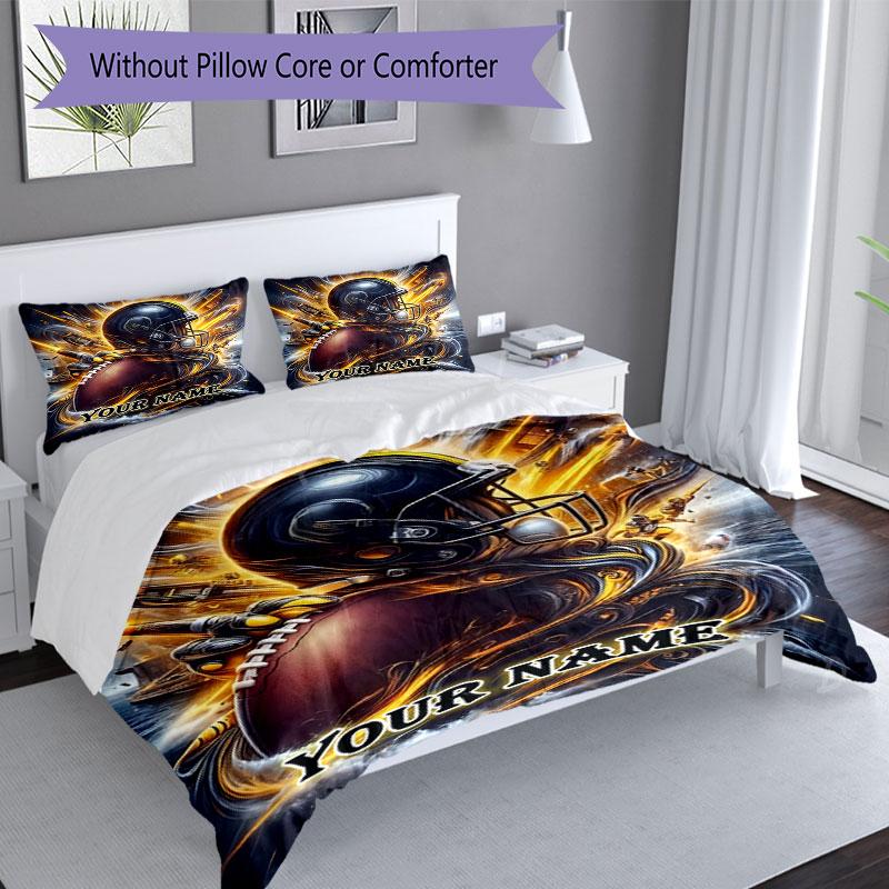 3PC Custom Name "Powerful Football Helmet Artwork" Bedding Set Printed Bedding Set Duvet Cover Closure Includes 1 Duvet Cover & 2 Pillowcases for All